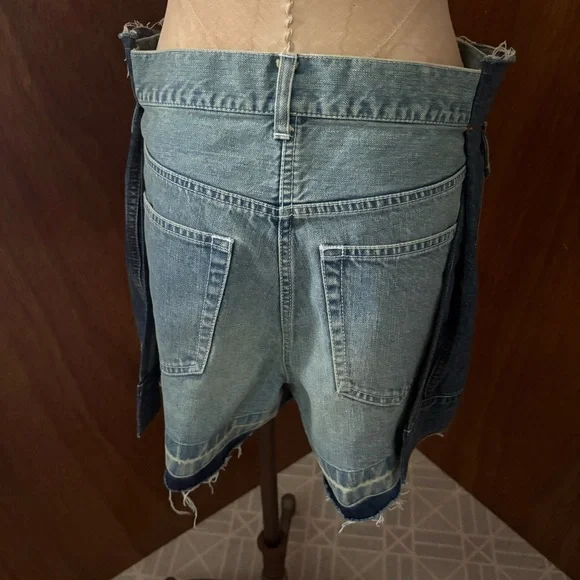 SACAI DENIM SHORTS sz 2 S-M Blue Jeans High Waist Skort Raw Hem - Picture 3 of 15